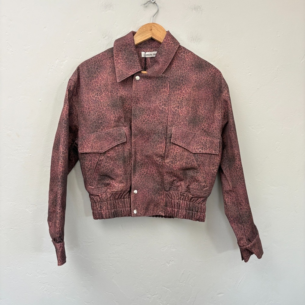 Peachy Den Cicely Flight Bomber Jacket Women Size XS Red Leopard New